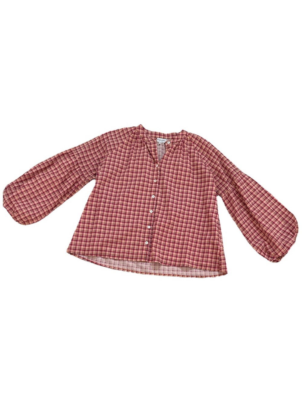 Olivia James The Label Balloon Sleeve Peasant Blouse | Plaid | Small